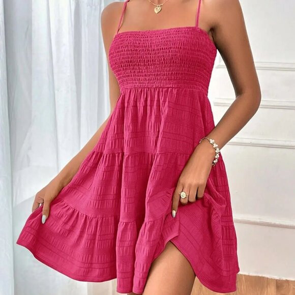 Rose Spaghetti Strap Smocked Sundress - Picture 1 of 3